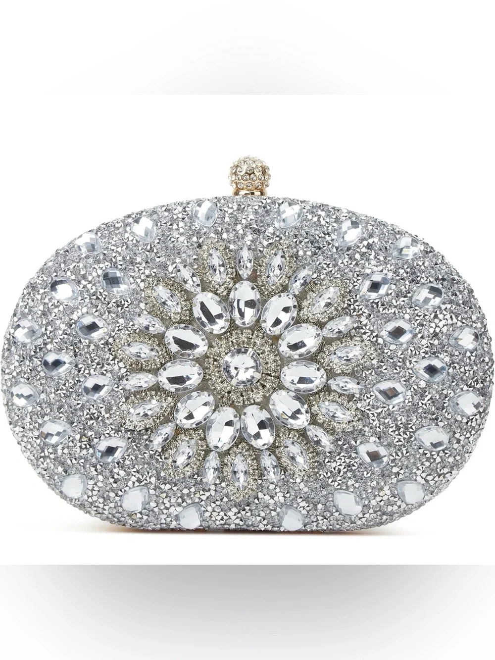Silver Crystal Embellished Evening Clutch - Elegant Sparkle
